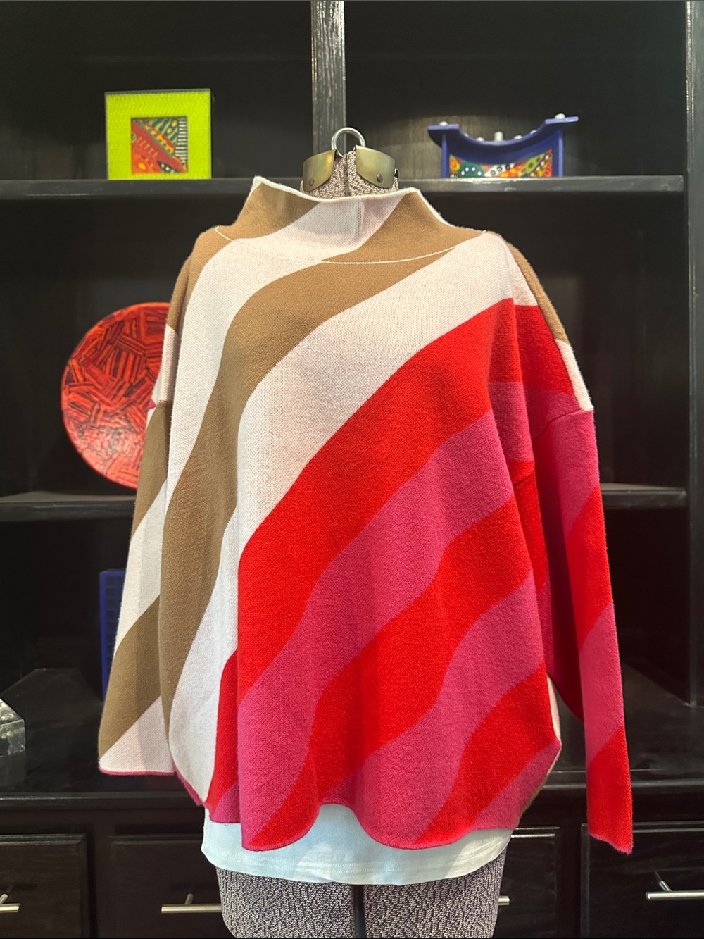 Maeve for Anthropology Diagonal Colorblock Sweater - Red, Pink, Brown, Cream